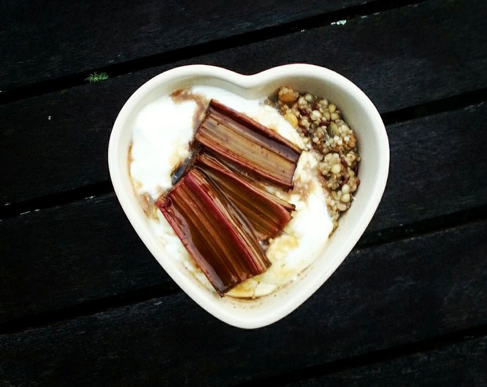 gluten free porridge recipe with baked rhubarb